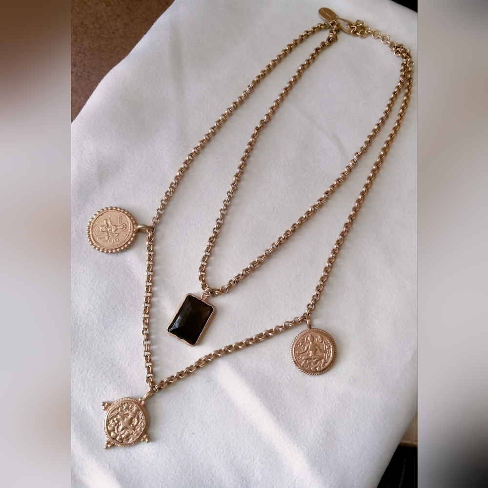 Julie Vos Dual Layered 24k Gold Plated Gold Medallion and Smokey Quartz Necklace - Picture 10 of 11